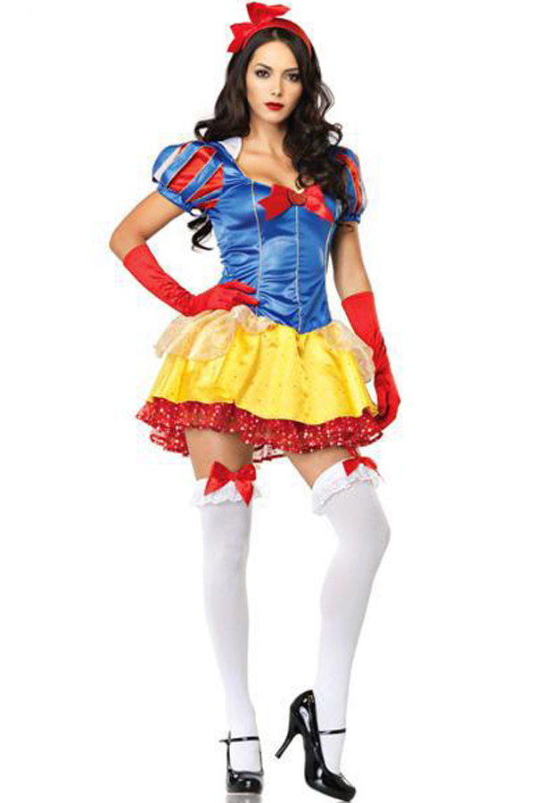 Costume Snow White Blue&Yellow With Red Bowknots Short Skirt - Click Image to Close